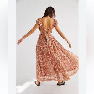 Free People Ultraviolet Dress Print tea combo strappy cotton midi L